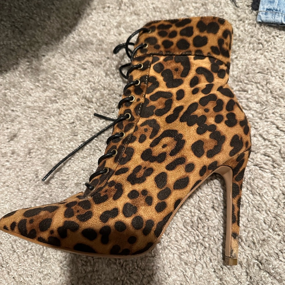 Cheetah print heeled booties